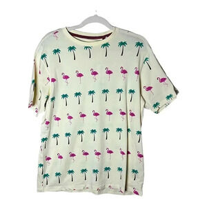 Free Planet Mens Yellow Flamingo Palm Tree T-shirt NWT‎ Sz L Beach